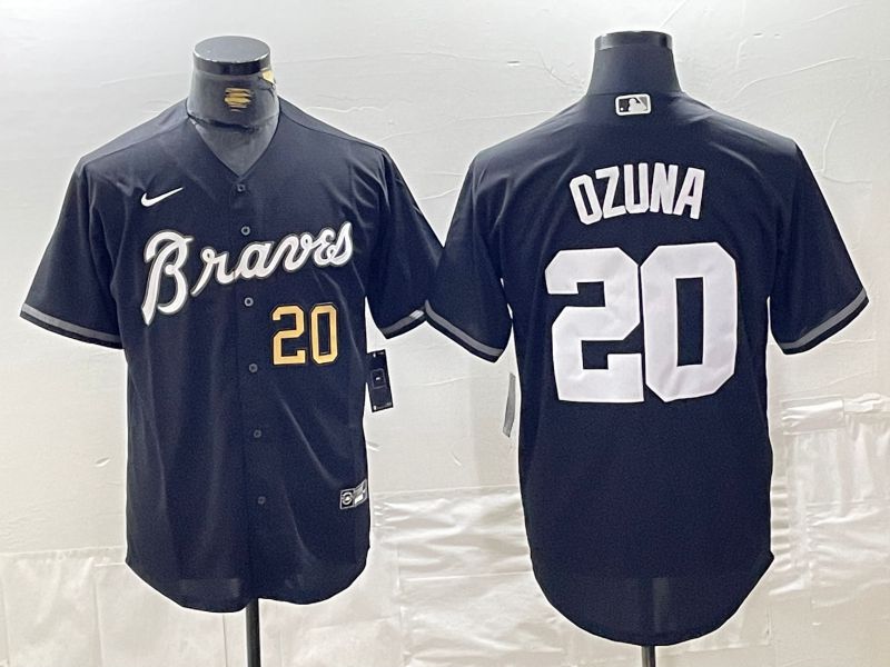 Men Atlanta Braves #20 Ozuna Black Fashion Nike Game MLB Jersey style 3